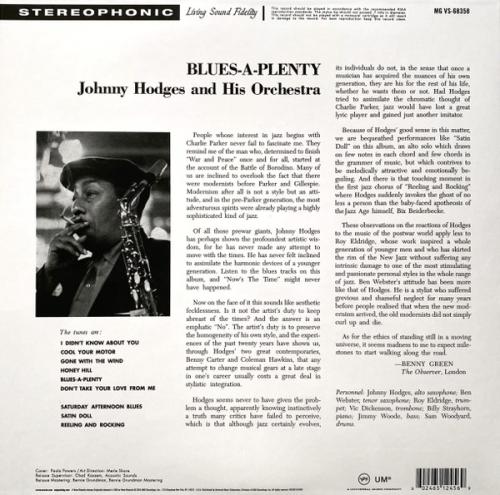 Виниловая пластинка Johnny Hodges - Blues A-Plenty (Acoustic Sounds) (Black Vinyl LP)