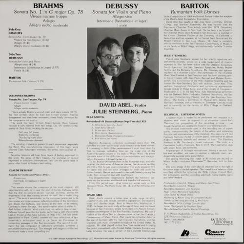 Виниловая пластинка Julie; Steinberg, Abel, David - Debussy/ Brahms/ Bartok: Sonatas For Violin And Piano (Analogue) (Black Vinyl LP)