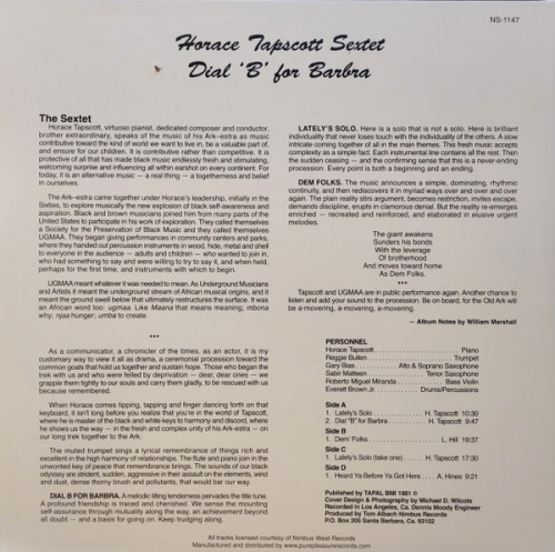 Виниловая пластинка Horace Tapscott - Dial ‘B’ For Barbra (Analogue) (Limited Edition, Black Vinyl 2LP)