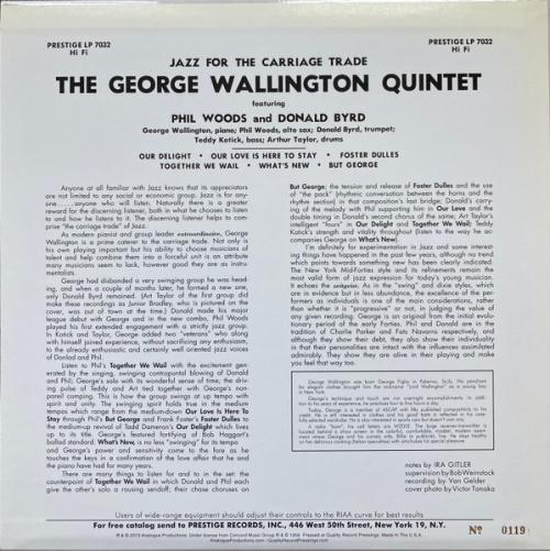 Виниловая пластинка George Wallington - Jazz For The Carriage Trade (Analogue) (Black Vinyl LP)