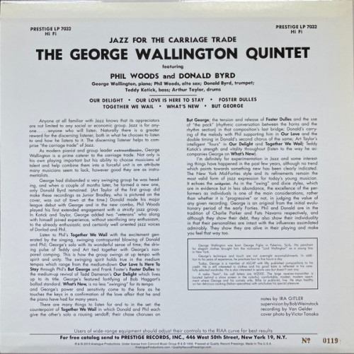 Виниловая пластинка George Wallington - Jazz For The Carriage Trade (Analogue) (Black Vinyl LP)