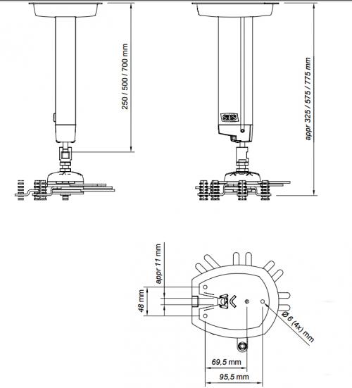 SMS Потолочный крепёж Projector CLF (SMS Aero Light) 500 mm include SMS Unislide silver