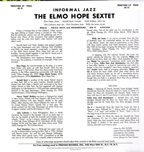 Виниловая пластинка Elmo Hope - Informal Jazz (Analogue) (Black Vinyl LP)