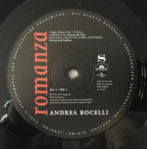 Виниловая пластинка Andrea Bocelli, Romanza Remastered