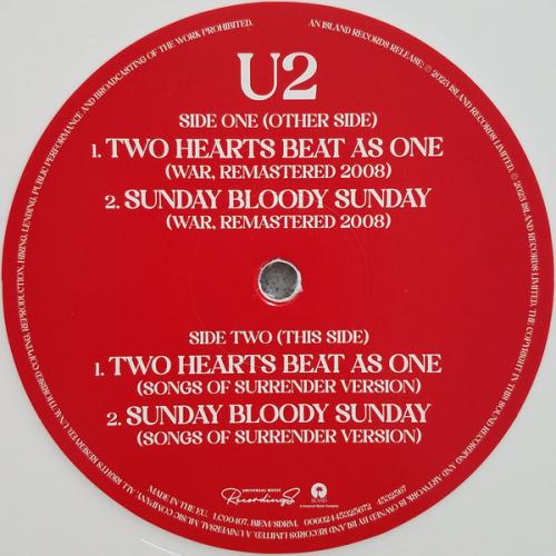 Виниловая пластинка U2 - TWO HEARTS BEAT AS ONE - SUNDAY BLOODY SUNDAY - RSD 2023 RELEASE (WHITE LP)