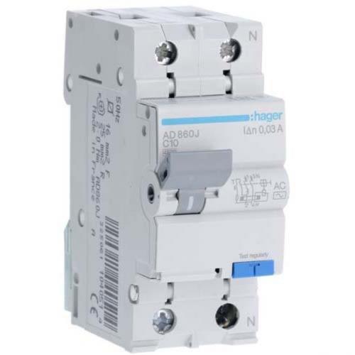 Дифф. авт. выкл. Hager AD860J 1P+N 4.5kA C-10A 30mA AC