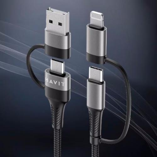 USB кабель HAVIT CB6244 USB-C/USB-A - USB-C/Lightning BK+GY 1m