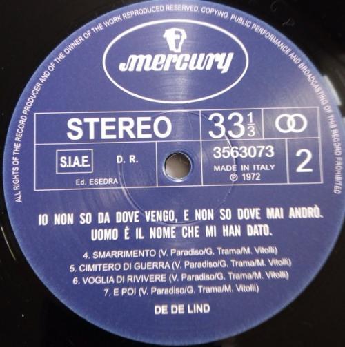 Виниловая пластинка De De Lind - Io Non So Da Dove Vengo... (Black Vinyl LP)