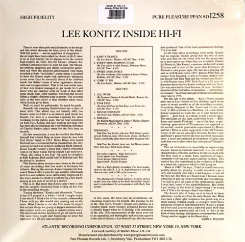 Виниловая пластинка Lee Konitz - Inside Hi-Fi (Analogue) (Limited Edition, Black Vinyl LP)