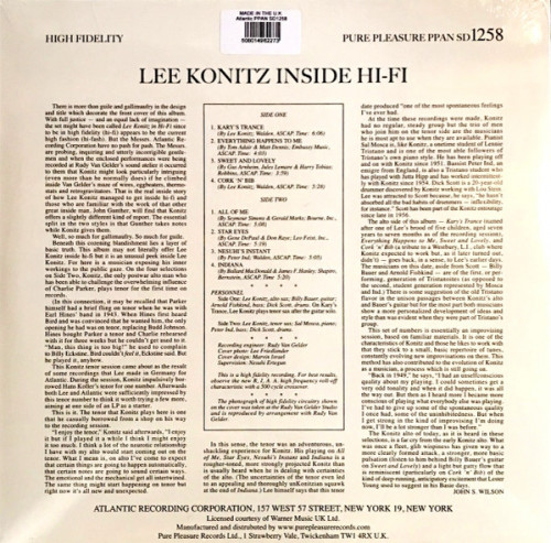 Виниловая пластинка Lee Konitz - Inside Hi-Fi (Analogue) (Limited Edition, Black Vinyl LP)
