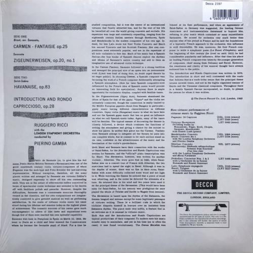 Виниловая пластинка Ruggiero Ricci - Bizet: Carmen Fantaisie/ Sarasate: Zigeunerweisen/ Saint-Saens: Introduction, Rondo Capriccioso (Analogue) (Black Vinyl LP)