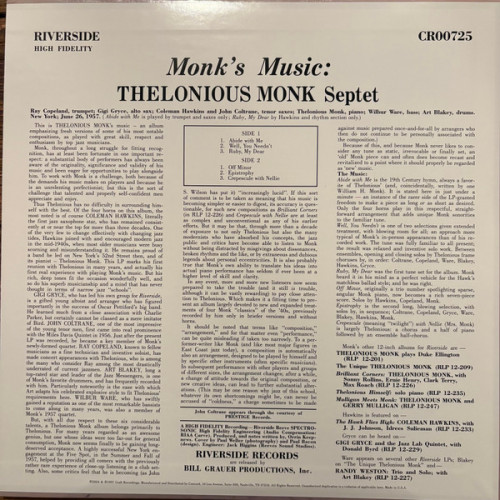 Виниловая пластинка Thelonious Monk - Monk's Music (Analogue, Original Jazz Classics) (Black Vinyl LP)