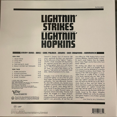 Виниловая пластинка Lightnin Hopkins -  Lightnin' Strikes (Analogue, Acoustic Sounds) (Black Vinyl LP)