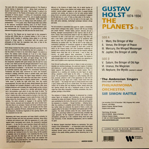 Виниловая пластинка Sir Simon Rattle, Philharmonia Orchestra, The Ambrosian Singers - Holst: The Planets (180 Gram Black Vinyl LP)