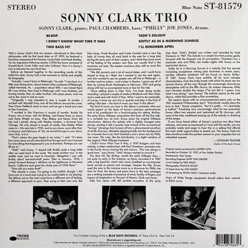 Виниловая пластинка Clark, Sonny - Trio (Tone Poet) (180 Gram Black Vinyl LP)