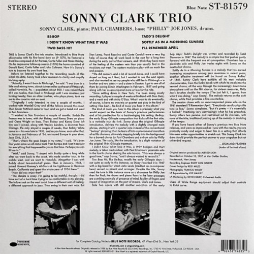 Виниловая пластинка Clark, Sonny - Trio (Tone Poet) (180 Gram Black Vinyl LP)