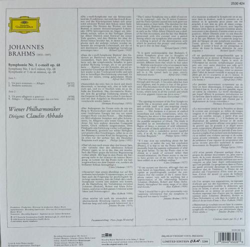 Виниловая пластинка Claudio Abbado - Brahms: Symphony No.1 (Limited Edition, Numbered, Black Vinyl LP)